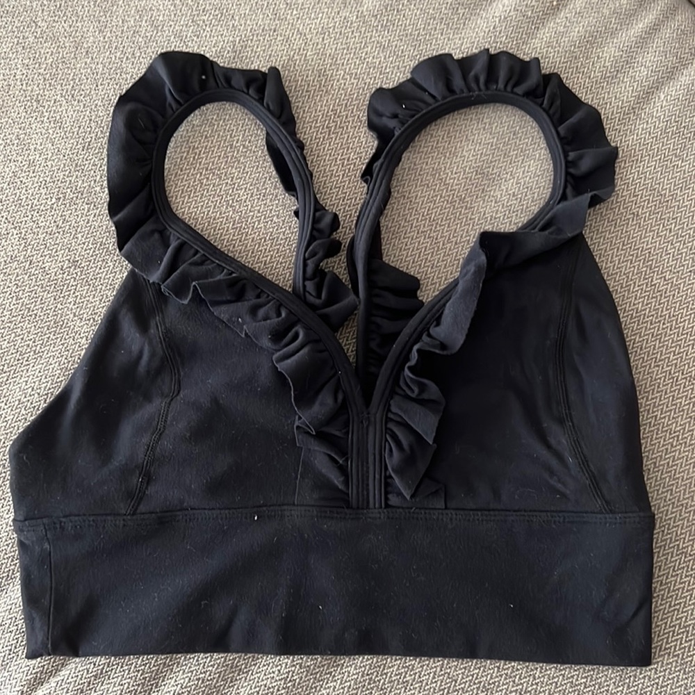 Glyder black ruffle sports bra